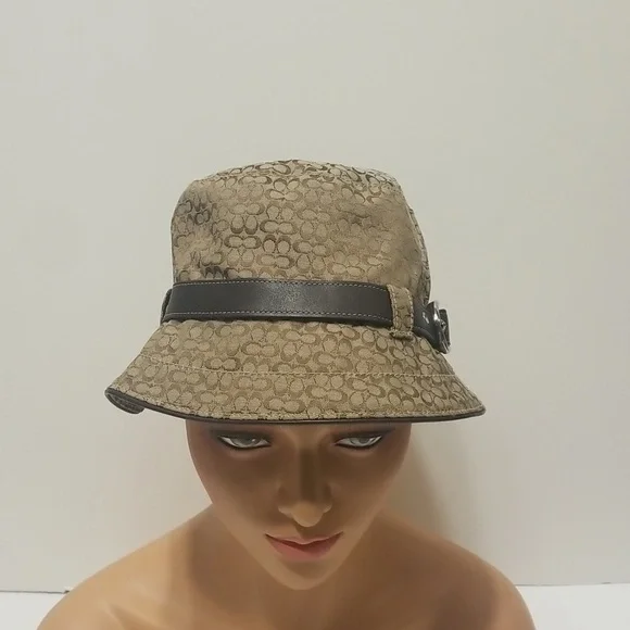 EUC Coach bucket hat leather in trim, brown/tan Coach Bucket Hat - signature Jacquard Bucket | Mercari main image 4
